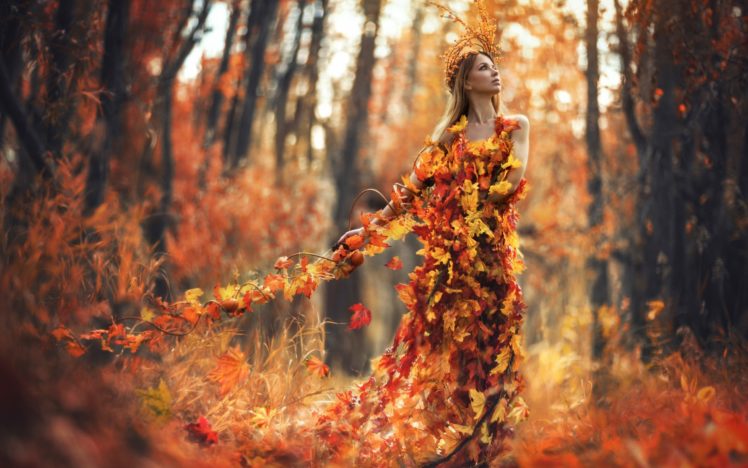 autumn, Fall, Landscape, Nature, Tree, Forest, Leaf, Leaves, Path, Trail, Mood, Women, Woman, Fantasy, Female, Girl HD Wallpaper Desktop Background