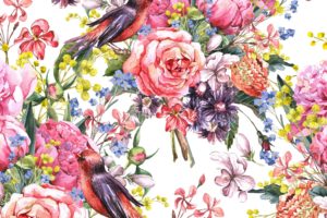 painting, Watercolor, Flowers, Birds
