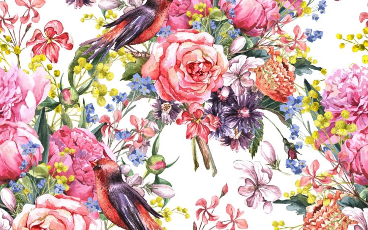 painting, Watercolor, Flowers, Birds HD Wallpaper Desktop Background