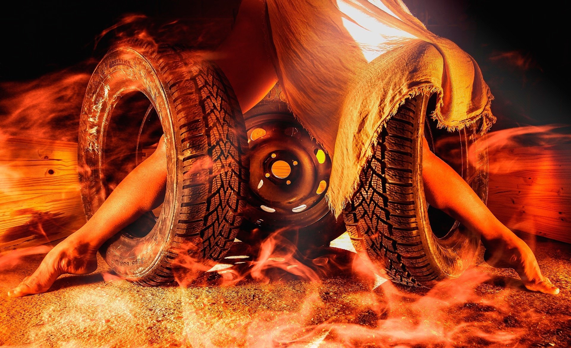creative, Fire, Foot, Automobile, Tire, Psychedelic Wallpaper