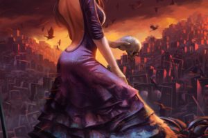 bird, Brown, Hair, Dress, Jewelry, Long, Hair, Red, Eyes, Sky, Sunset, Legend, Of, The, Cryptids