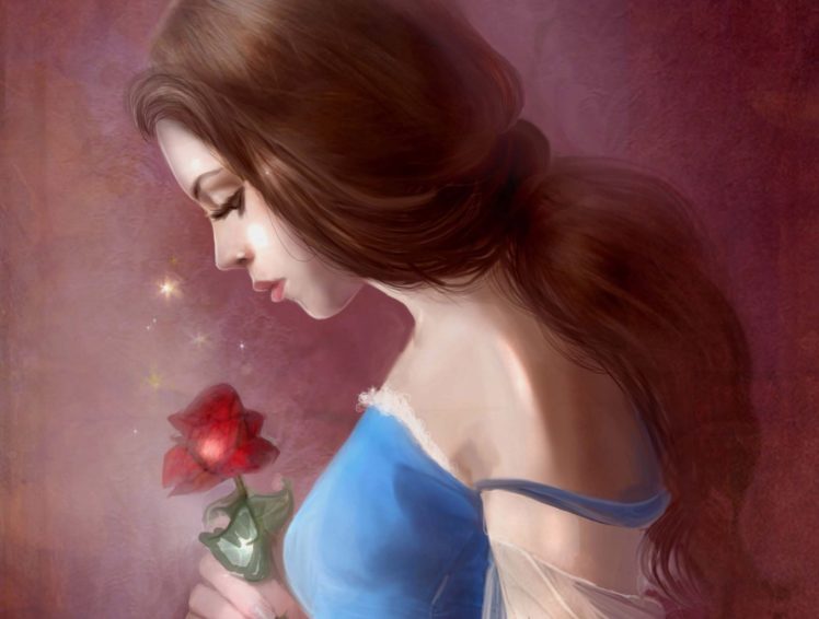 art, Oil, Paintings, Beauty, Flower, Girl HD Wallpaper Desktop Background