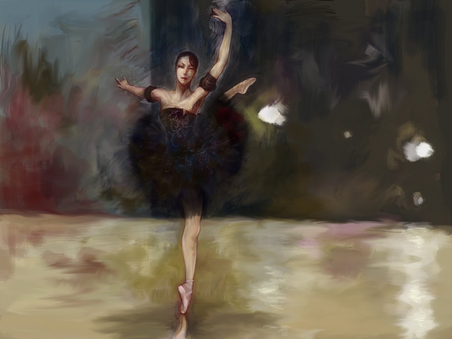 Black Hair Dance Dress Short Hair Art Oil Painting