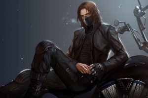 fantasy, Male, Blue, Eyes, Boots, Brown, Hair, Bucky, Barnes, Captain, America, The, Winter, Soldier, Gloves, Long, Hair, Male, Mask, Motorcycle