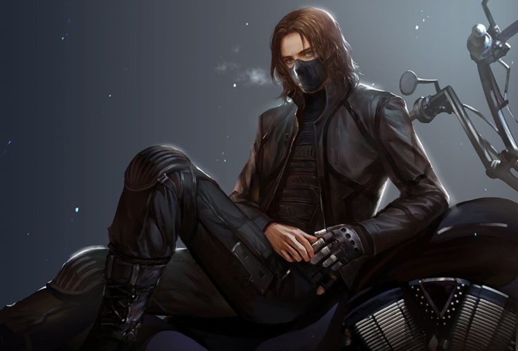 fantasy, Male, Blue, Eyes, Boots, Brown, Hair, Bucky, Barnes, Captain, America, The, Winter, Soldier, Gloves, Long, Hair, Male, Mask, Motorcycle HD Wallpaper Desktop Background