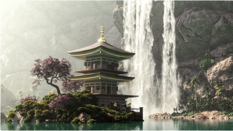 fantasy, Landscape, Waterfall, Beauty, Lake HD Wallpaper Desktop Background