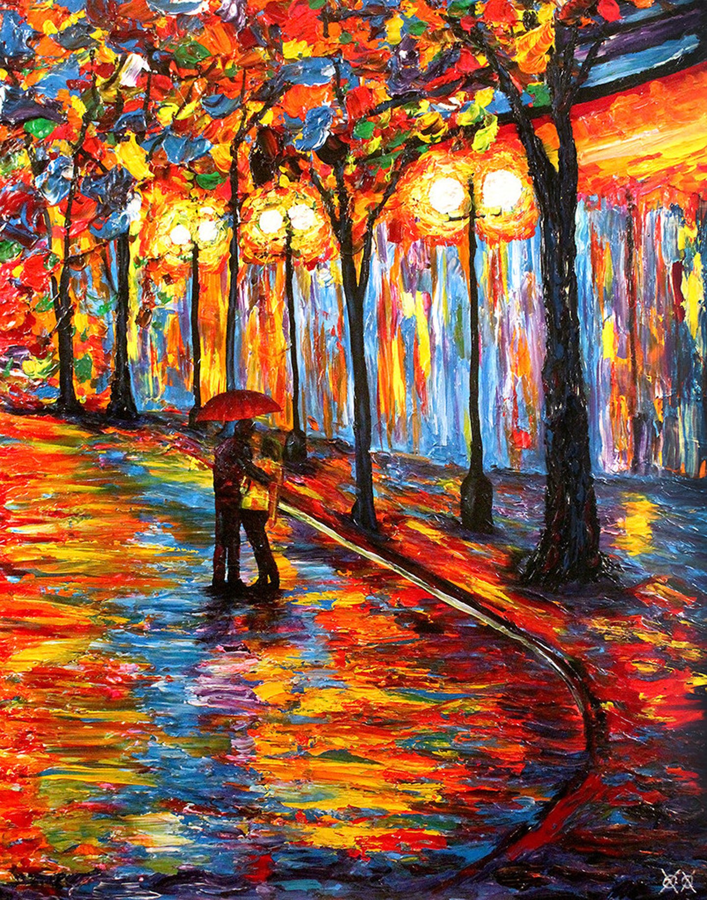 art, Oil, Original, Umbrella, Red, Couple, Love Wallpaper