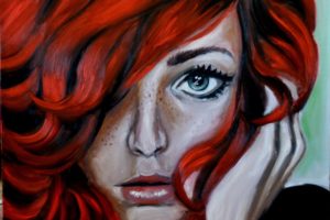 art, Oil, Red, Hair, Girl, Beauty, Face