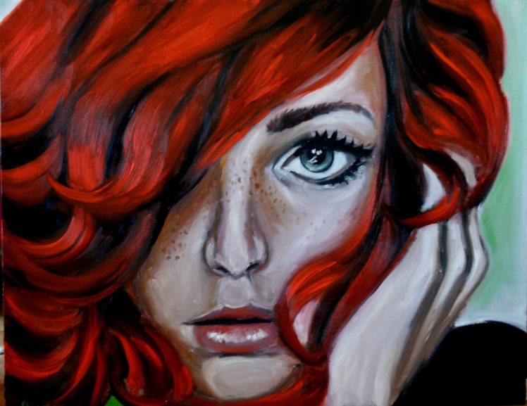 art, Oil, Red, Hair, Girl, Beauty, Face HD Wallpaper Desktop Background