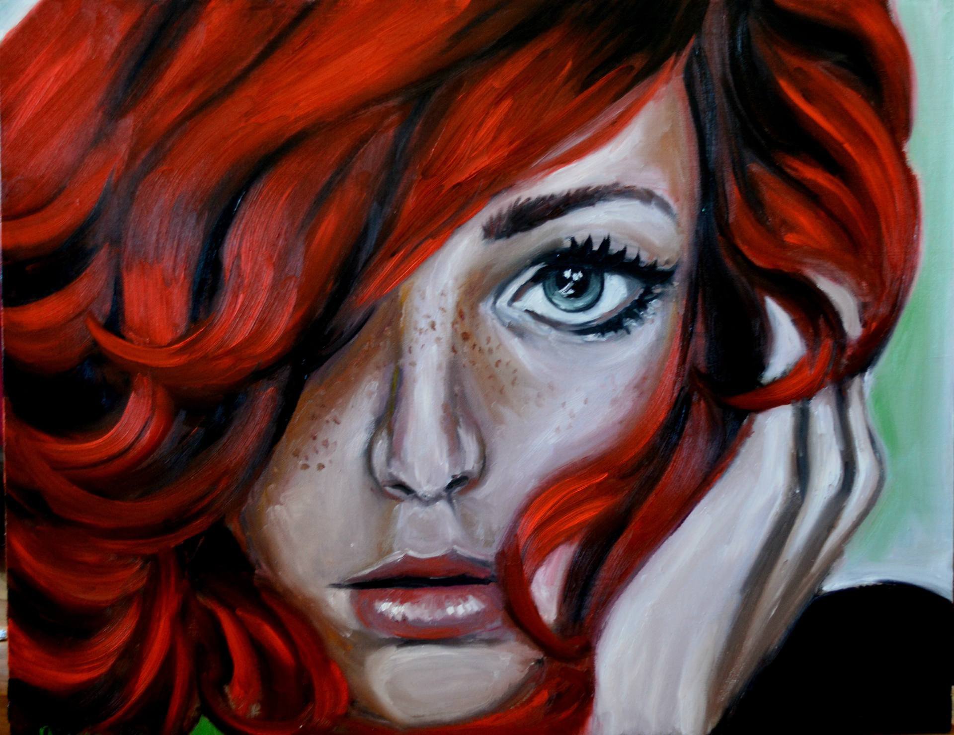 art, Oil, Red, Hair, Girl, Beauty, Face Wallpaper
