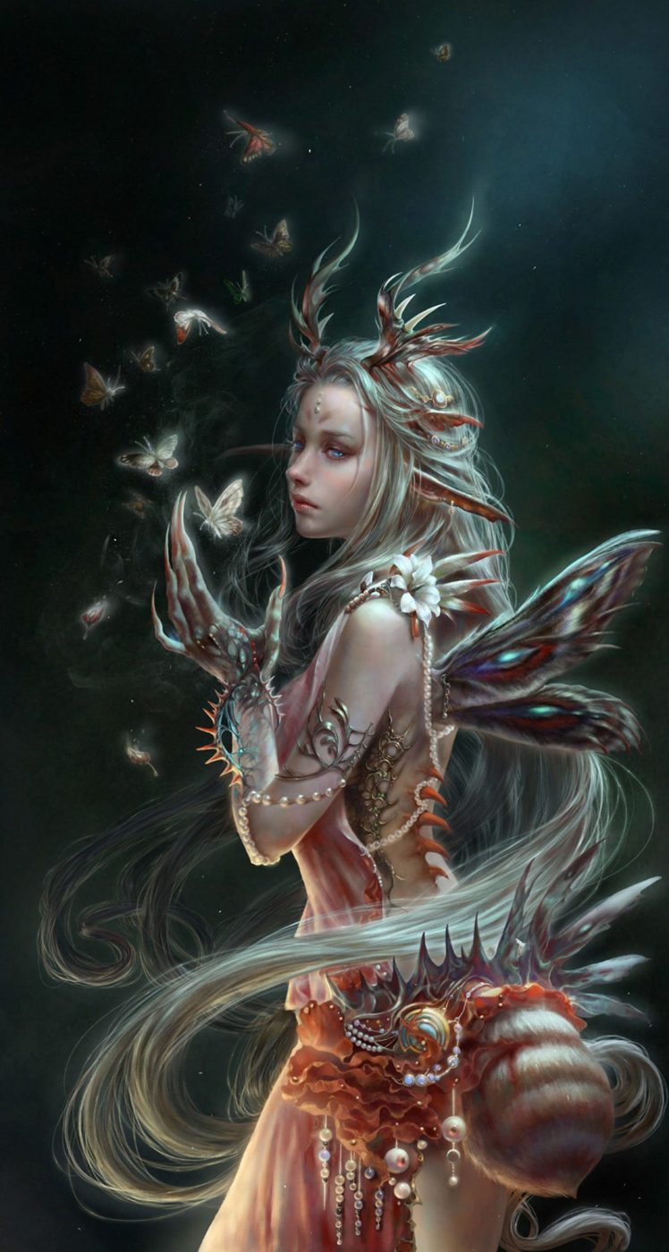 fantasy, Girl, Woman, Beautiful, Face, Wings, Butterfly HD Wallpaper Desktop Background