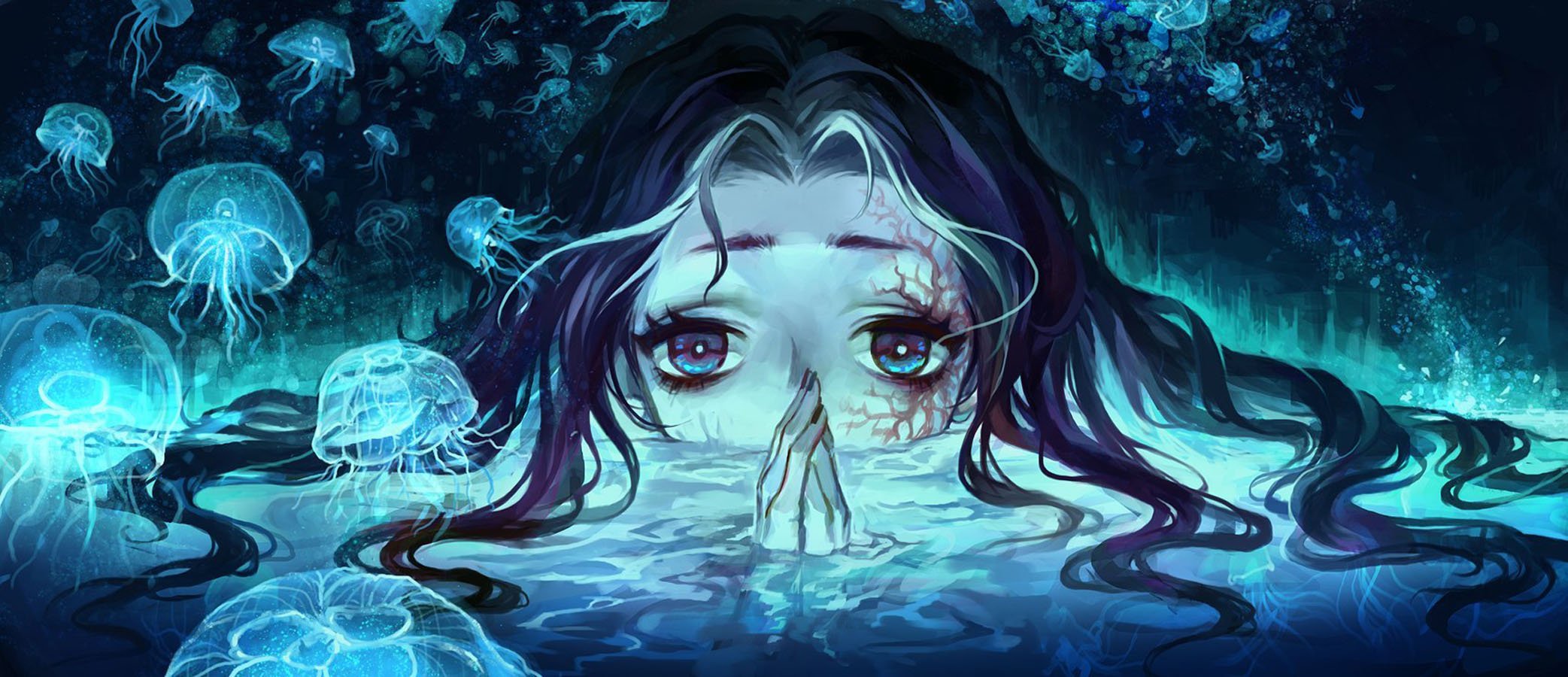 fantasy, Girl, Woman, Beautiful, Face, Water, Long, Hair, Under Wallpaper