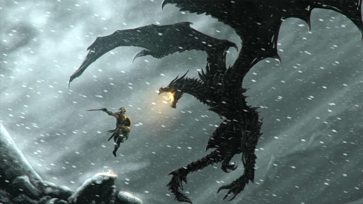 elder, Scrolls, Fantasy, Action, Rpg, Skyrim, Fighting, Warrior, Artwork, Dragon HD Wallpaper Desktop Background