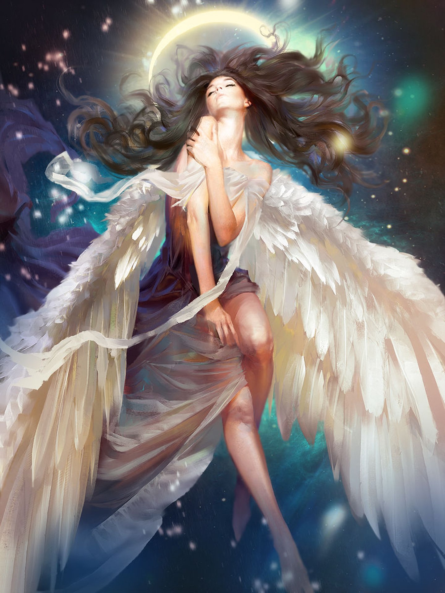 Fantasy Original Girl Woman Character Long Hair Beautiful Wings Angel Dress Wallpapers