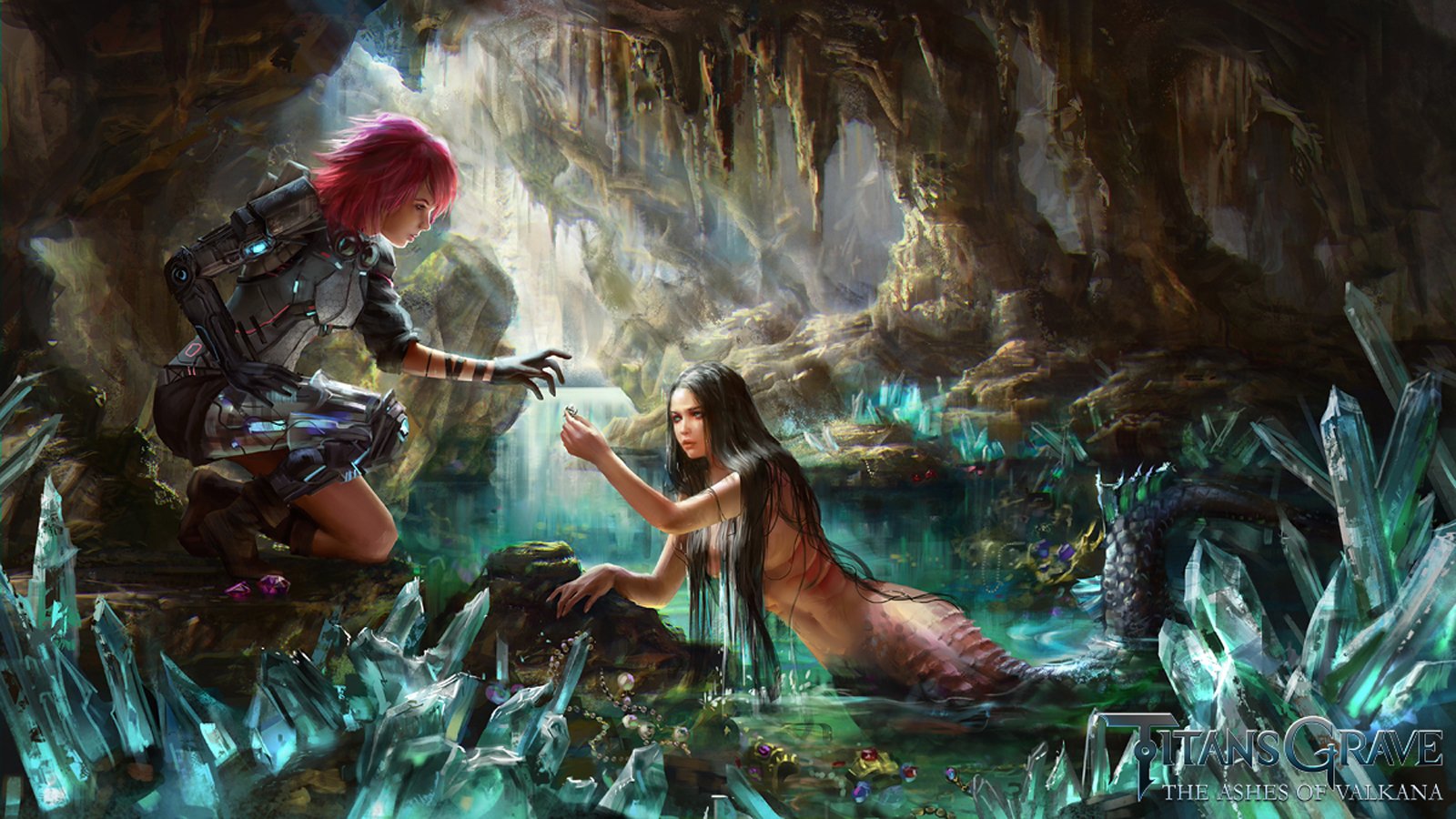 fantasy, Mermaid, Girls, Cave, Red, Hair Wallpaper