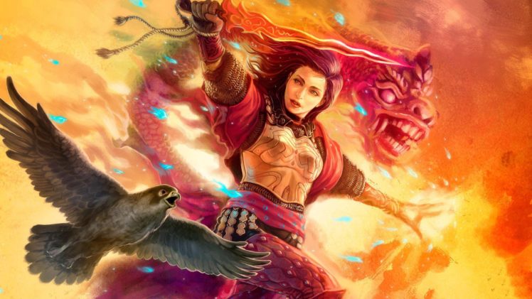 woman, Fantasy, Animal, Warrior, With, Falcon, Magic, Dragon HD Wallpaper Desktop Background
