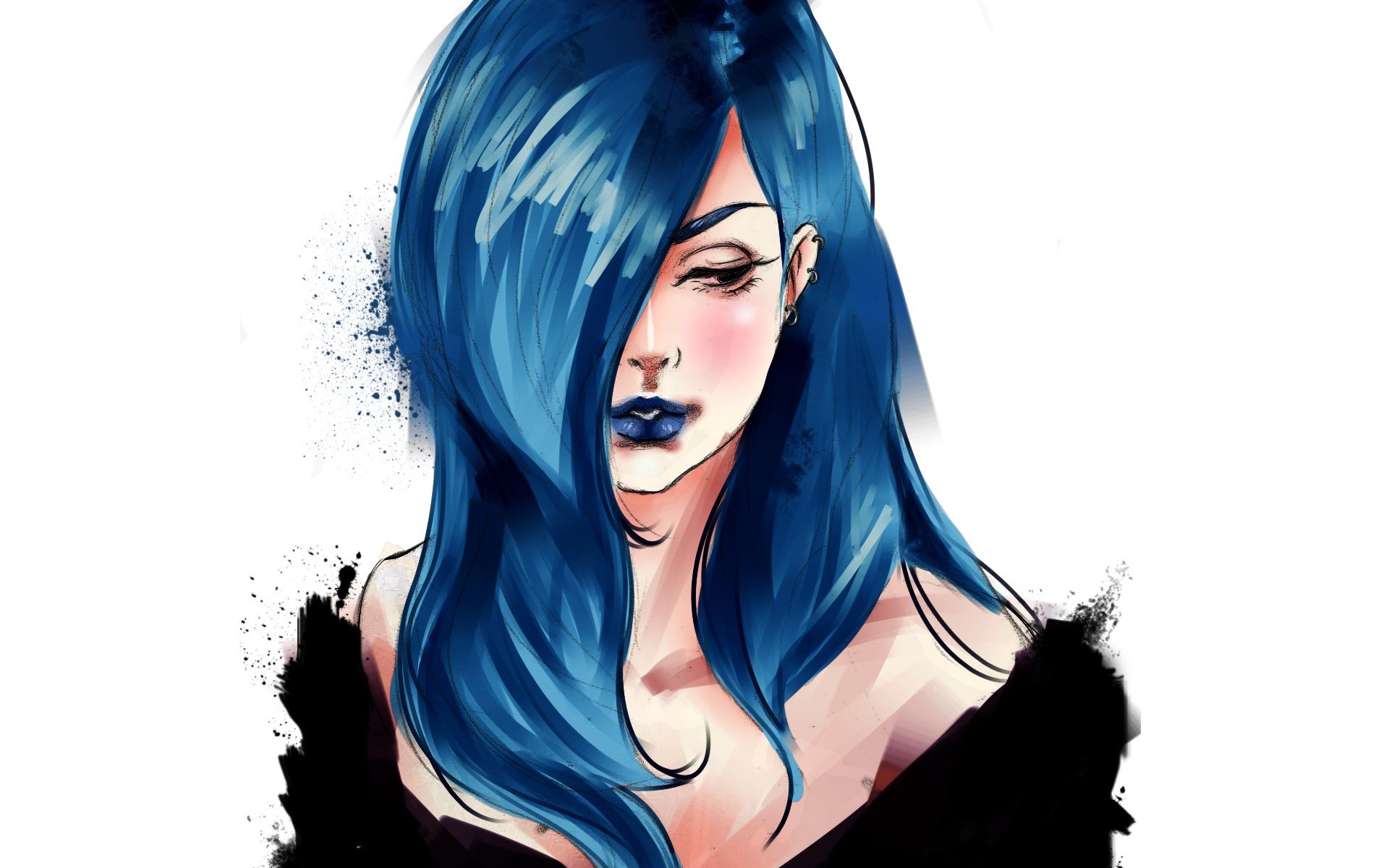 anime blue hair drawing