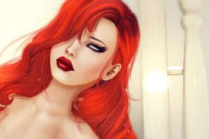 anime, Art, Cold, Eyes, Girl, Glamor, Glamour, Lips, Mystery, Face, Red, Hair, Red, Lips, Sexy, Straight, Nos