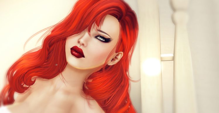 anime, Art, Cold, Eyes, Girl, Glamor, Glamour, Lips, Mystery, Face, Red, Hair, Red, Lips, Sexy, Straight, Nos HD Wallpaper Desktop Background