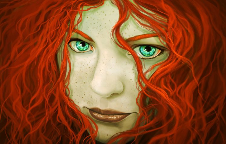 painting, Art, Eyes, Redhead, Girl, Face, Hair, Fantasy, Girls HD Wallpaper Desktop Background