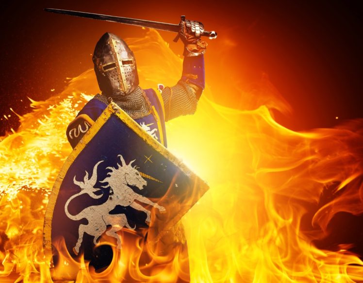 fire, Knight, Shield, Fire, Knight, Shield, Warrior, Armor HD Wallpaper Desktop Background