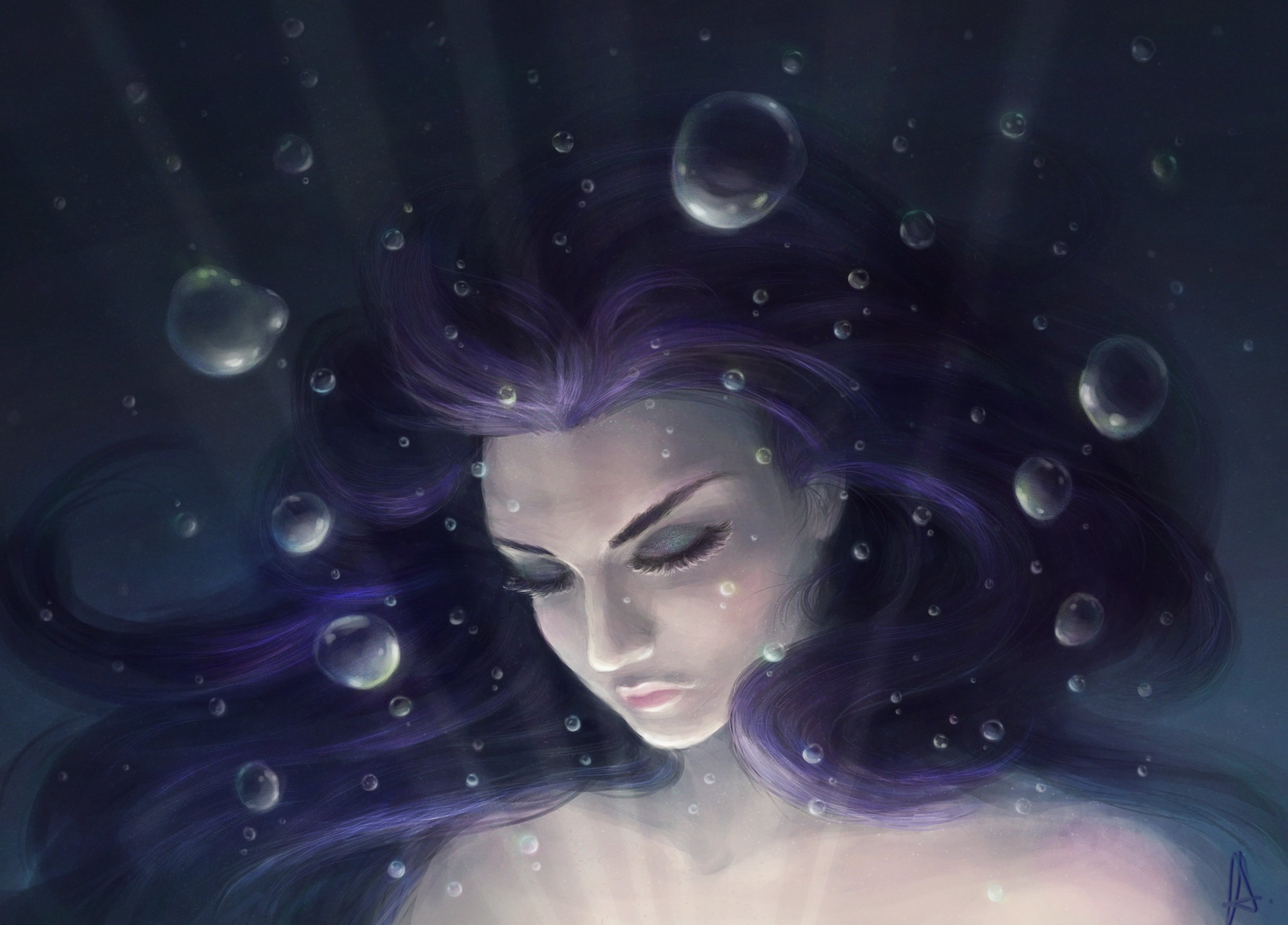 mermaid, Fantasy, Girls, Bubbles, Underwater, Mood, Sad Wallpaper