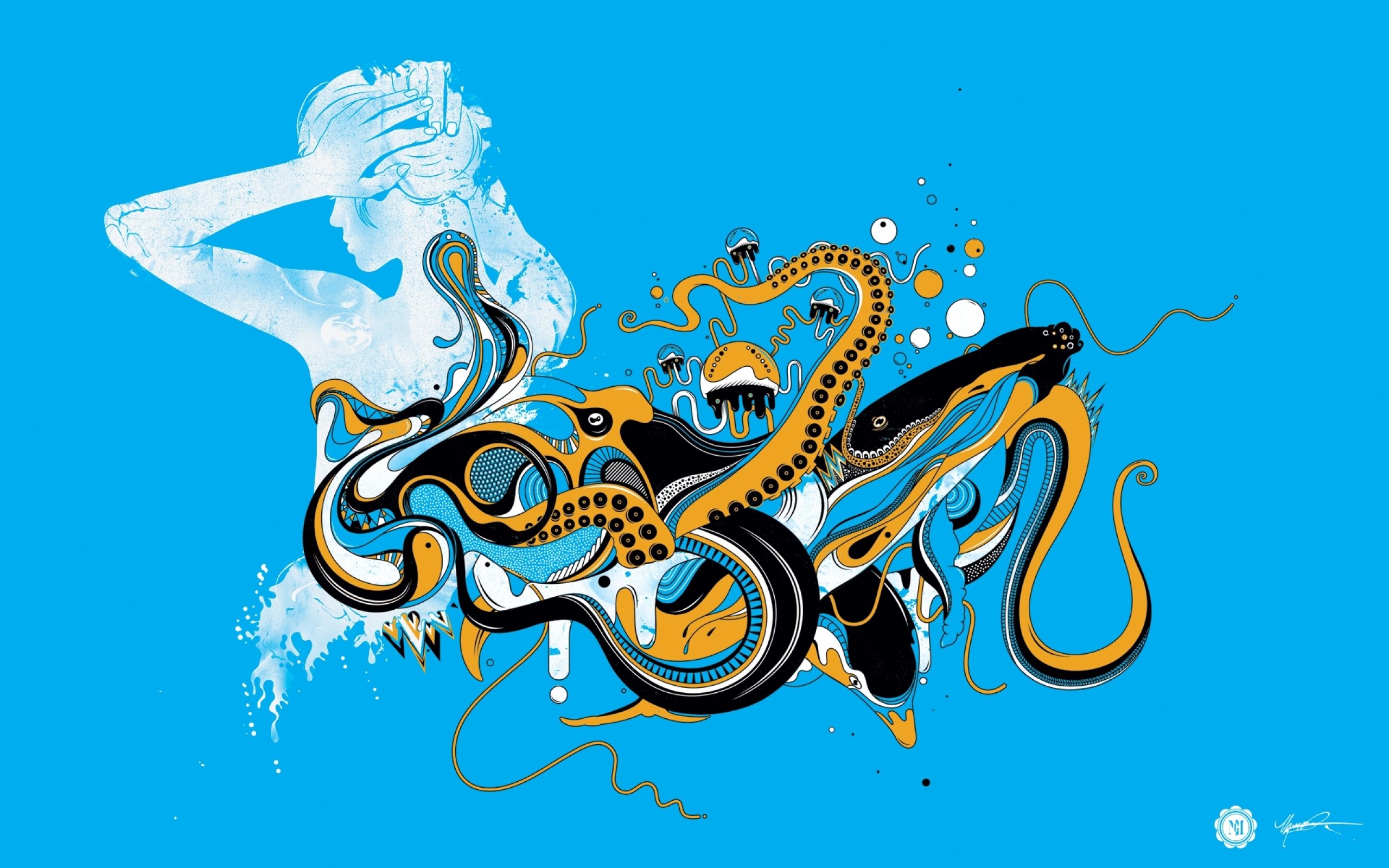 octopus, Sealife, Underwater, Ocean, Sea, Art, Artwork, Psychedelic Wallpaper