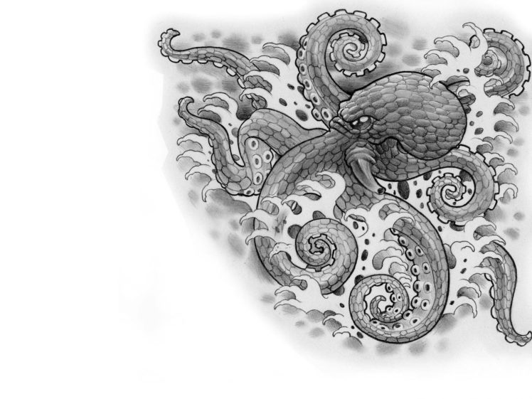 octopus, Sealife, Underwater, Ocean, Sea, Art, Artwork, Tattoo HD Wallpaper Desktop Background