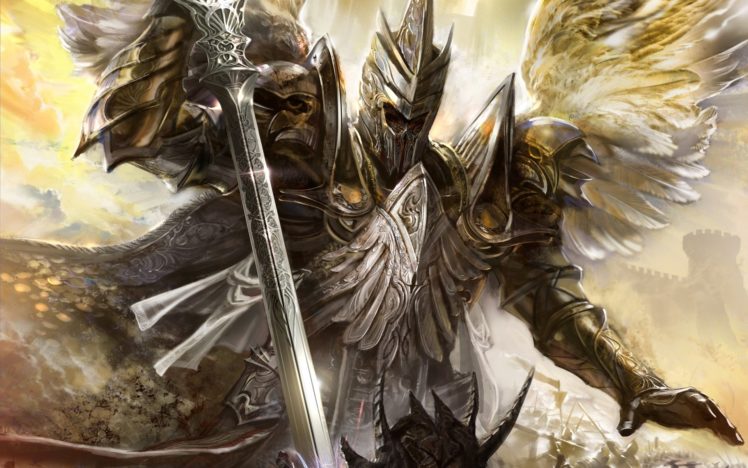 warrior, Angelsarmor, Swords, Helmet, Wings, Fantasy HD Wallpaper Desktop Background