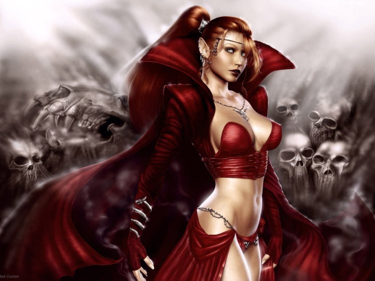 worrior,  , Woman, Gothic, Red, Art, Skull HD Wallpaper Desktop Background
