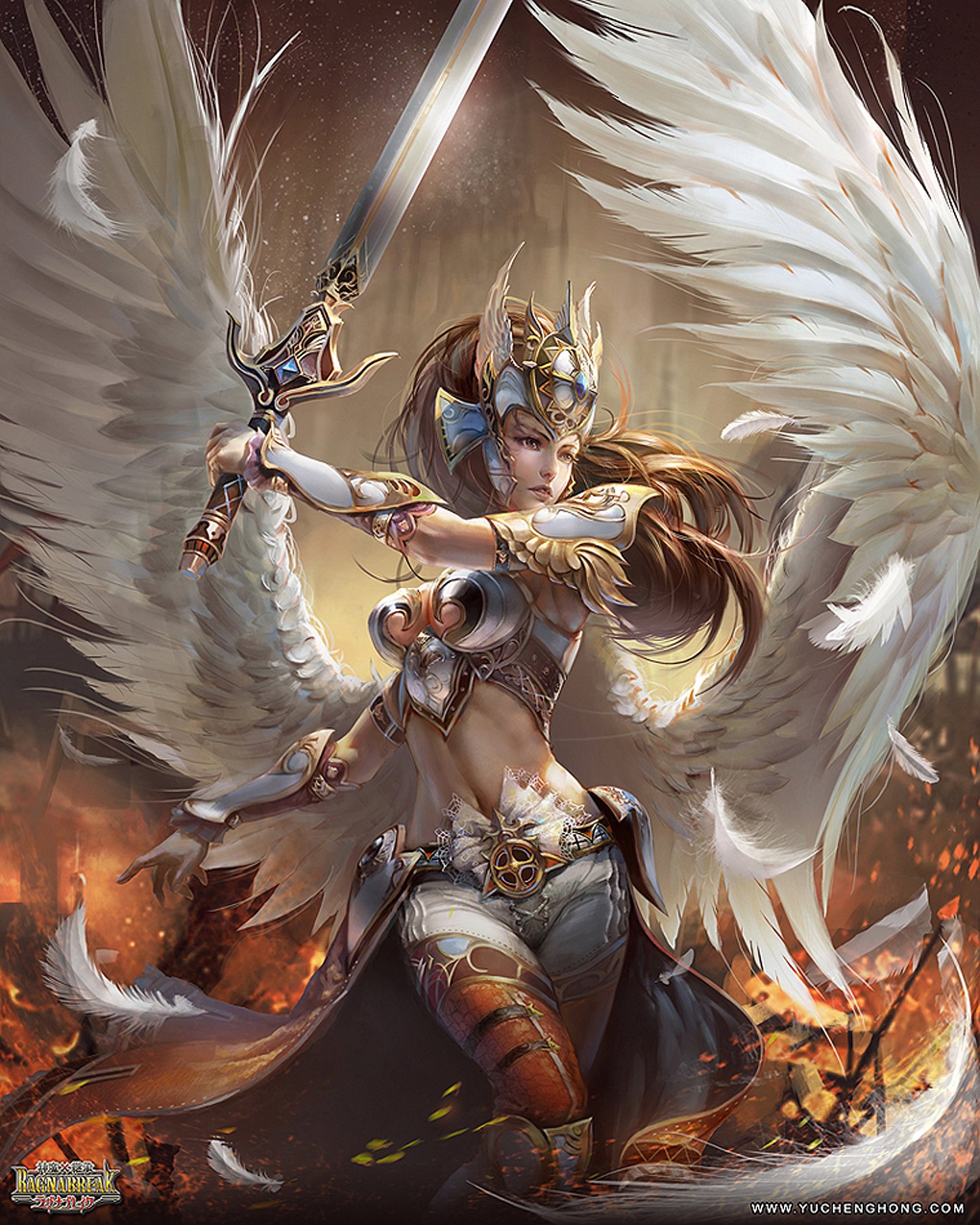 winged, Warrior, Girl, Game, Angel, Fire, War Wallpaper