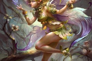 fairy, Fantasy, Forest, Tree, Flower, Girl, Wings