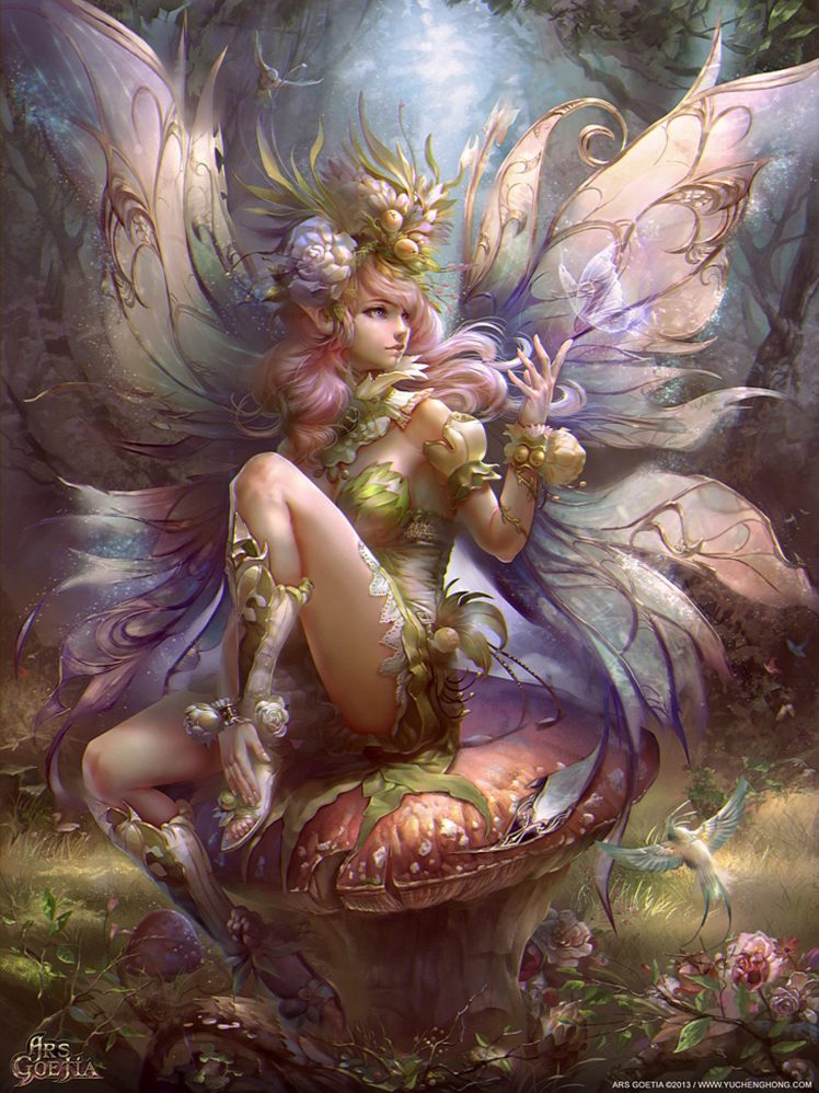 fairy, Fantasy, Forest, Tree, Flower, Girl, Wings, Bird HD Wallpaper Desktop Background