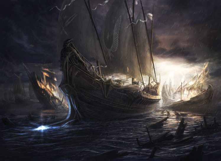 sea, Rain, Storm, Ship, Landscape, Fantastic HD Wallpaper Desktop Background
