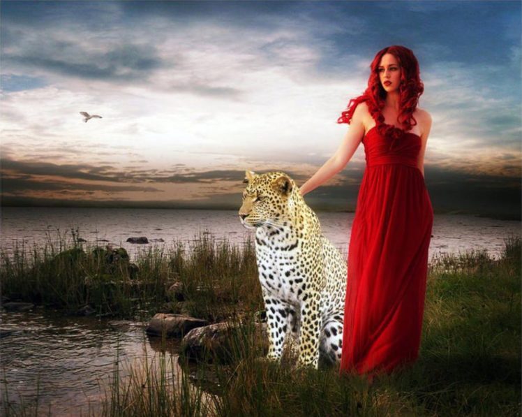 red, Tiger, Fantasy, Leopard, Wild, Lady, Jessica HD Wallpaper Desktop Background