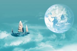 ship, In, The, Clouds,  , Ship, Sails, Planet