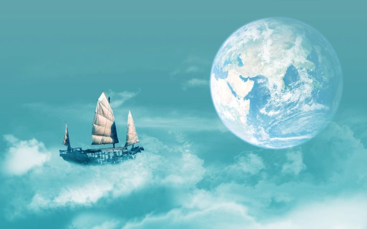 ship, In, The, Clouds,  , Ship, Sails, Planet HD Wallpaper Desktop Background