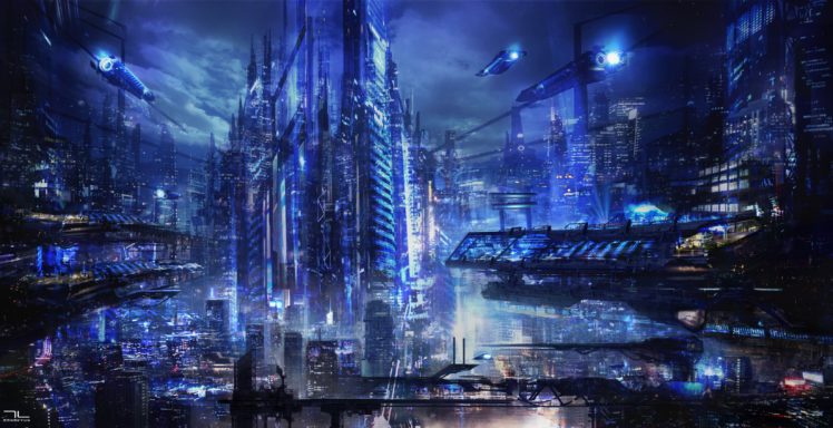 fantasy, Art, City, Transportation, Future, Blue, Amazing HD Wallpaper Desktop Background