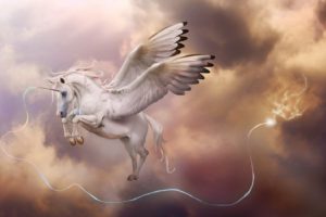 art, Unicorn, Horn, Pegasus, Wings, In, The, Sky, Magic, Lightning, Clouds, Storm