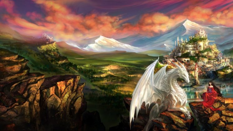 white, Dragon,  , Girl, Fantasy HD Wallpaper Desktop Background