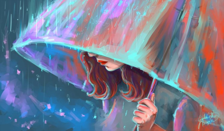 girl, Umbrella, Art, Rain HD Wallpaper Desktop Background