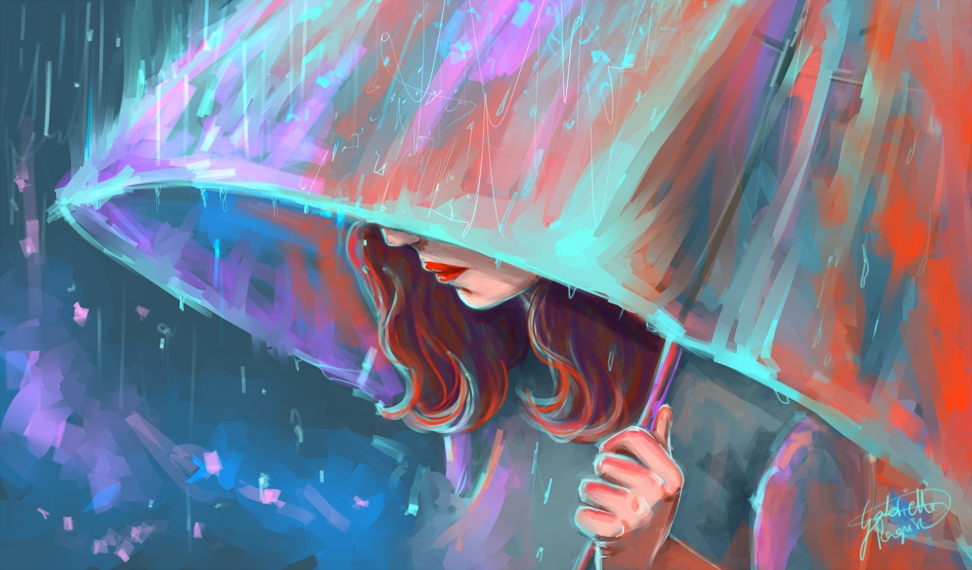 girl, Umbrella, Art, Rain Wallpaper
