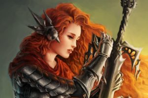 girl, Armor, Art, Sword, Ginger, Profile