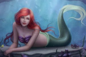 mermaid, Ariel, Ocean, Girl, Redhead