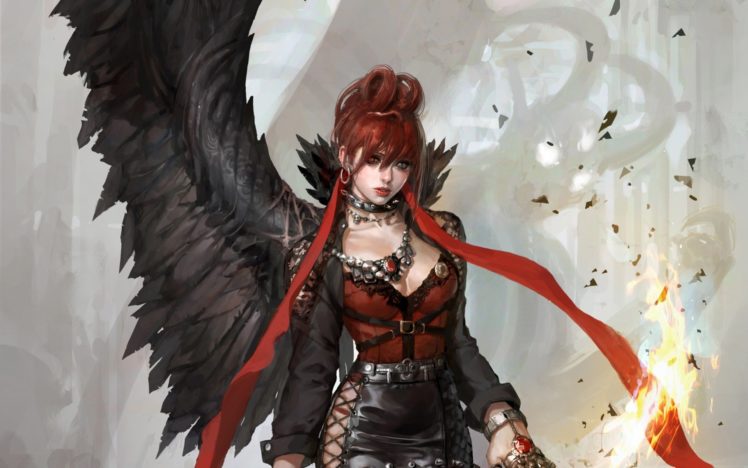 fantasy, Girl, Demon, Evil, Wings, Red, Hair, Girl HD Wallpaper Desktop Background
