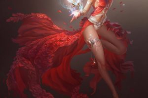 red, Girl, Fantasy, Witch, Magic, Dress