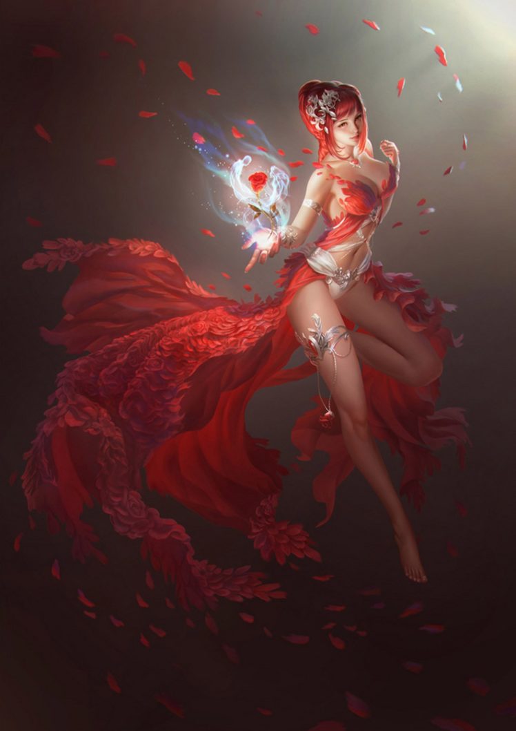 red, Girl, Fantasy, Witch, Magic, Dress HD Wallpaper Desktop Background
