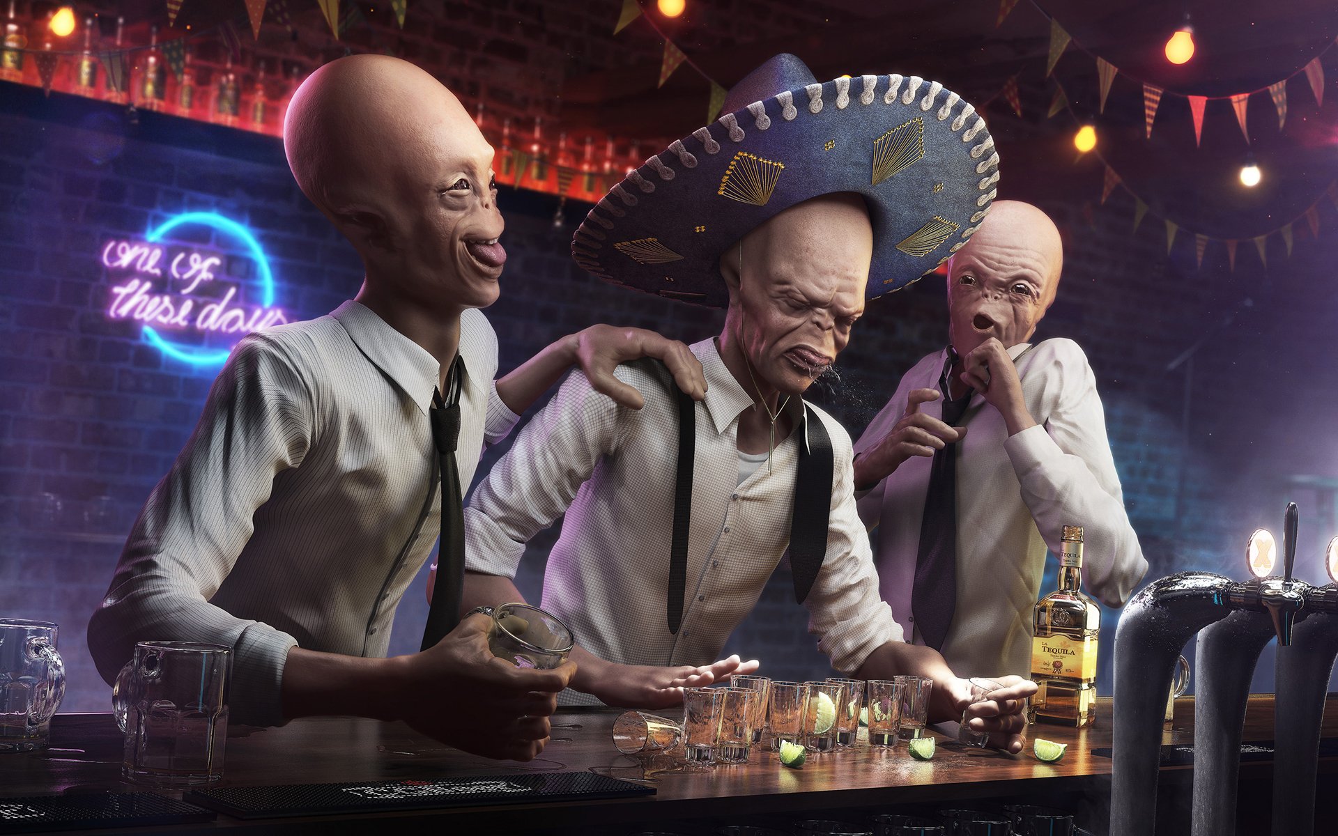 bar, Drunk, Drinking, Aliens Wallpaper