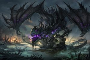 dragons,  , Gothic, Skull, Wings, Fantasy, Purple