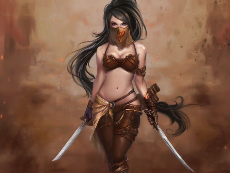 warrior, Girl, Swords, Long, Hair, Beautiful HD Wallpaper Desktop Background